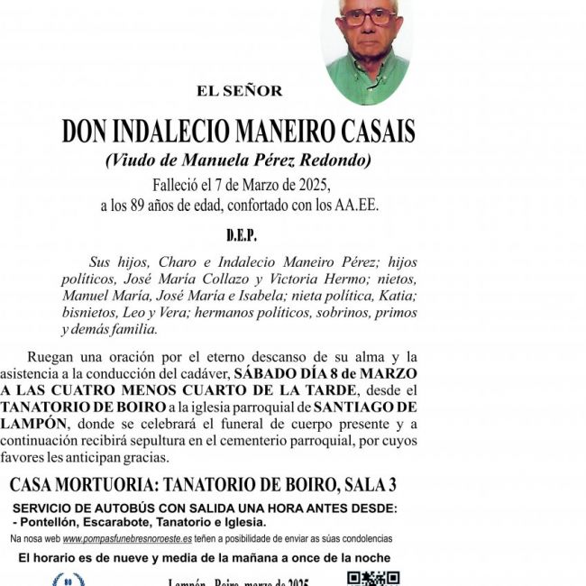 ESQUELA 2025   Indalecio Meneiro Casais