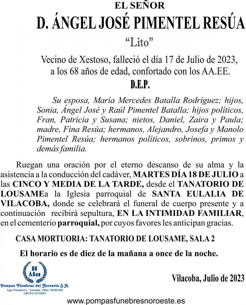 07 23 Esquela, Ángel José Pimentel Resúa