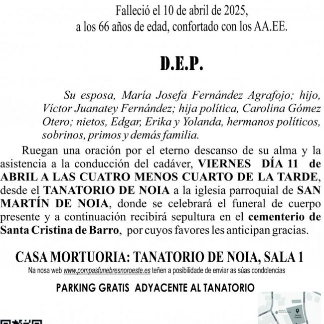 Esquela  2025 Víctor MAnuel Juanatey Sanluis