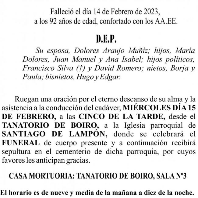 23 01 ESQUELA   Juan Parada Pérez (Lampón)