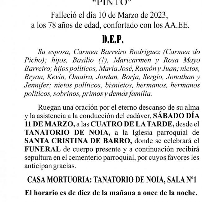 23 03 ESQUELA   Inocente Mayo Senra