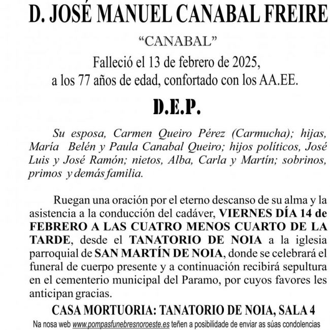 Esquela AZUL 25 José Manuel Canabal Freire