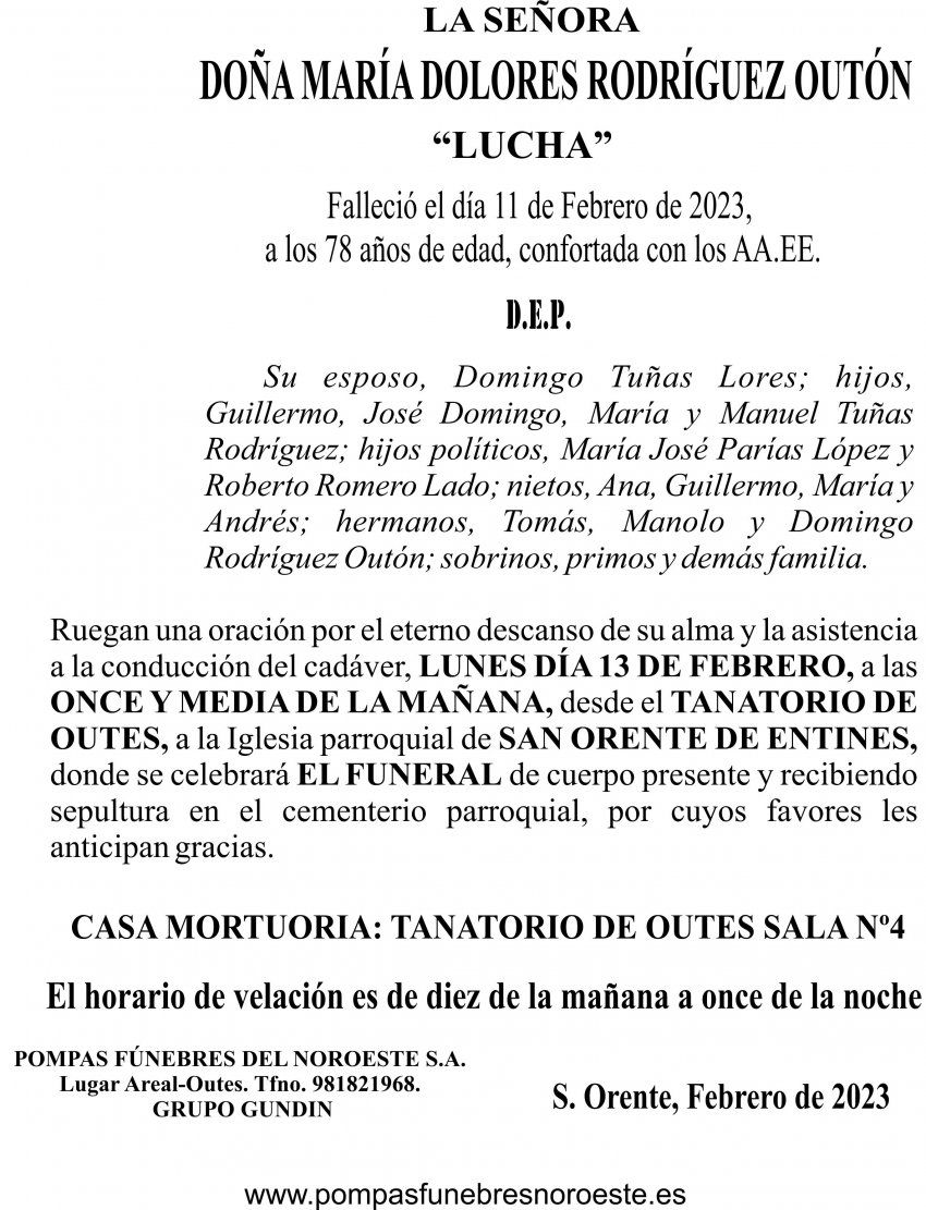 Esquela 2023 Doña María Dolores Rodríguez