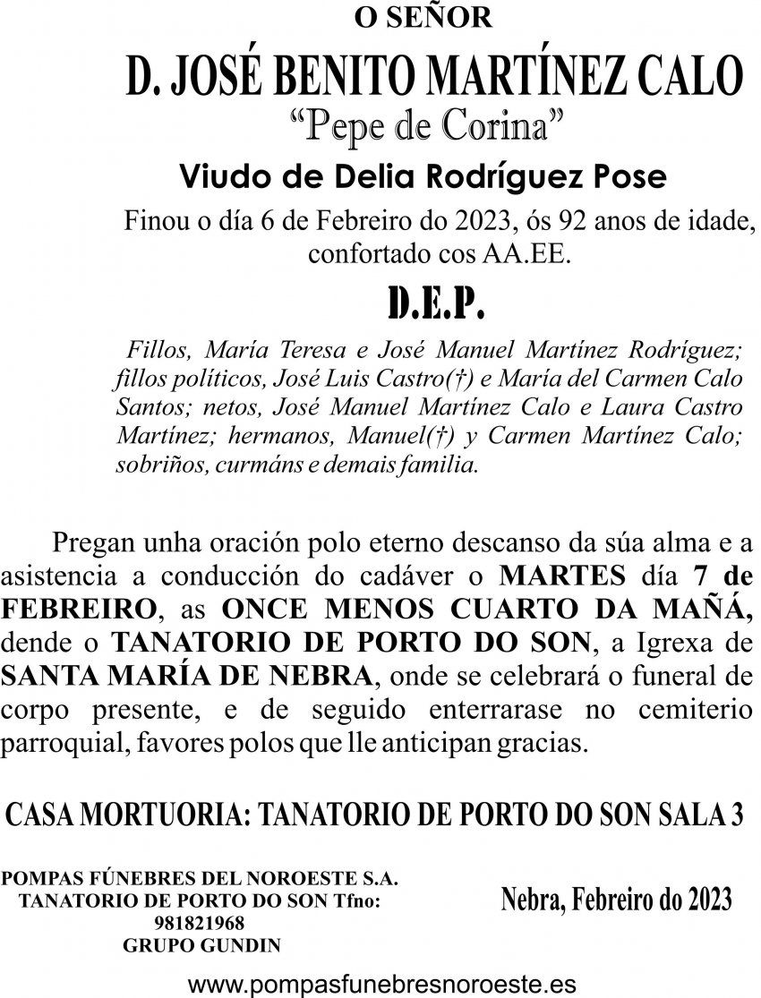 ESQUELA GALEGO   jose benito martinez