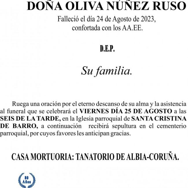 08 23 Esquela, Oliva Núñez Ruso