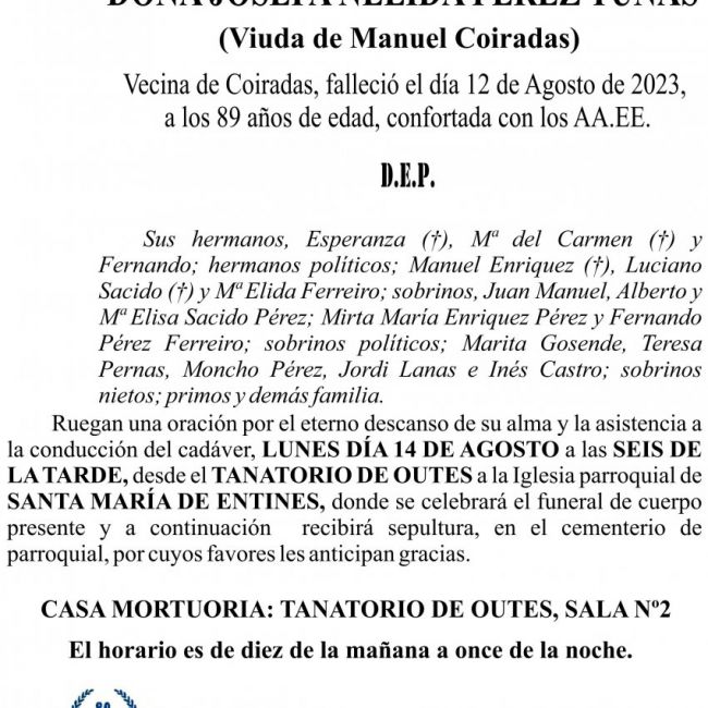 08 23 Esquela, Josefa Nélida Pérez Tuñas