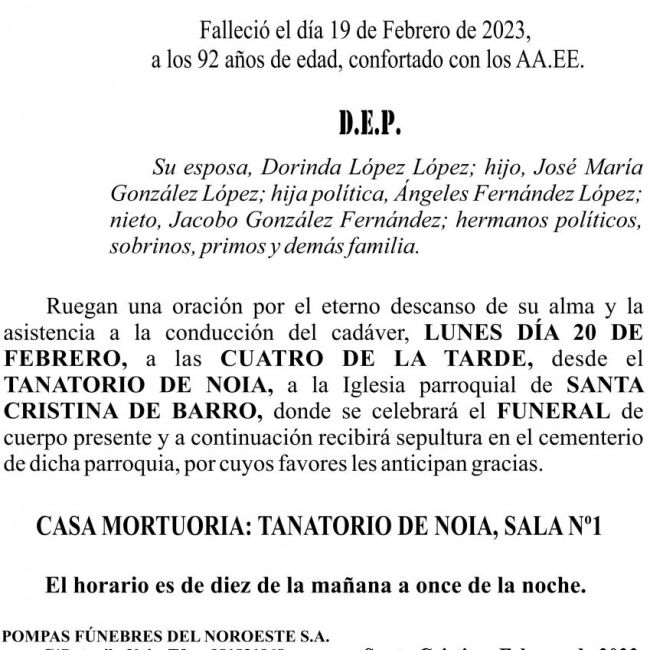 Esquela 02 23, Gervasio González Carballo