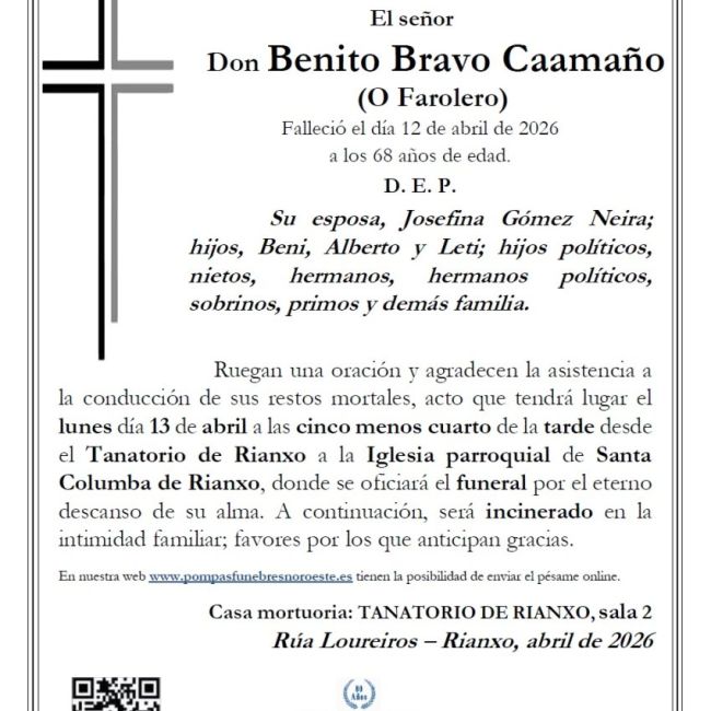 Esquela Benito Bravo