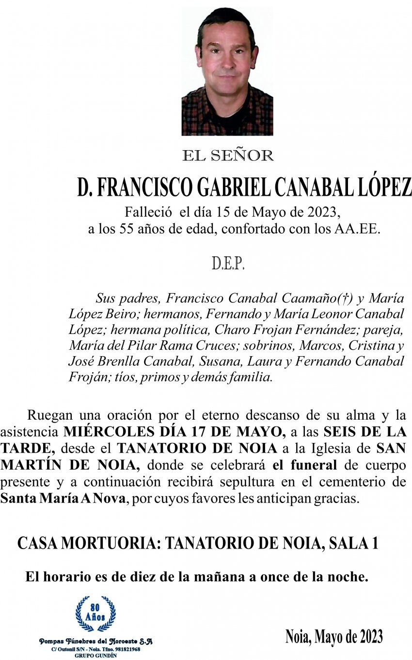 Esquela de Francisco Gabriel Canabal López