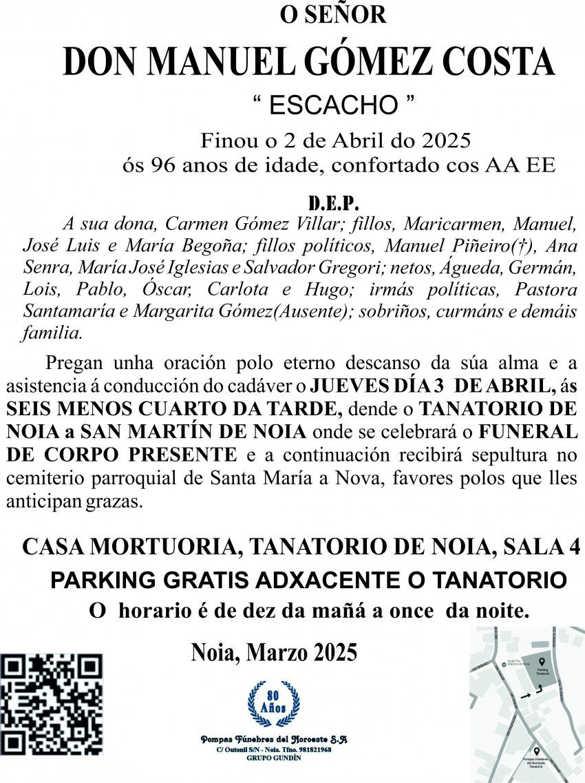 ESQUELA  EN GALEGO 2025 manuel gomez costa