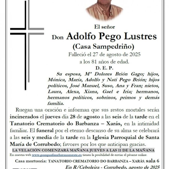 Pego Lustres, Adolfo