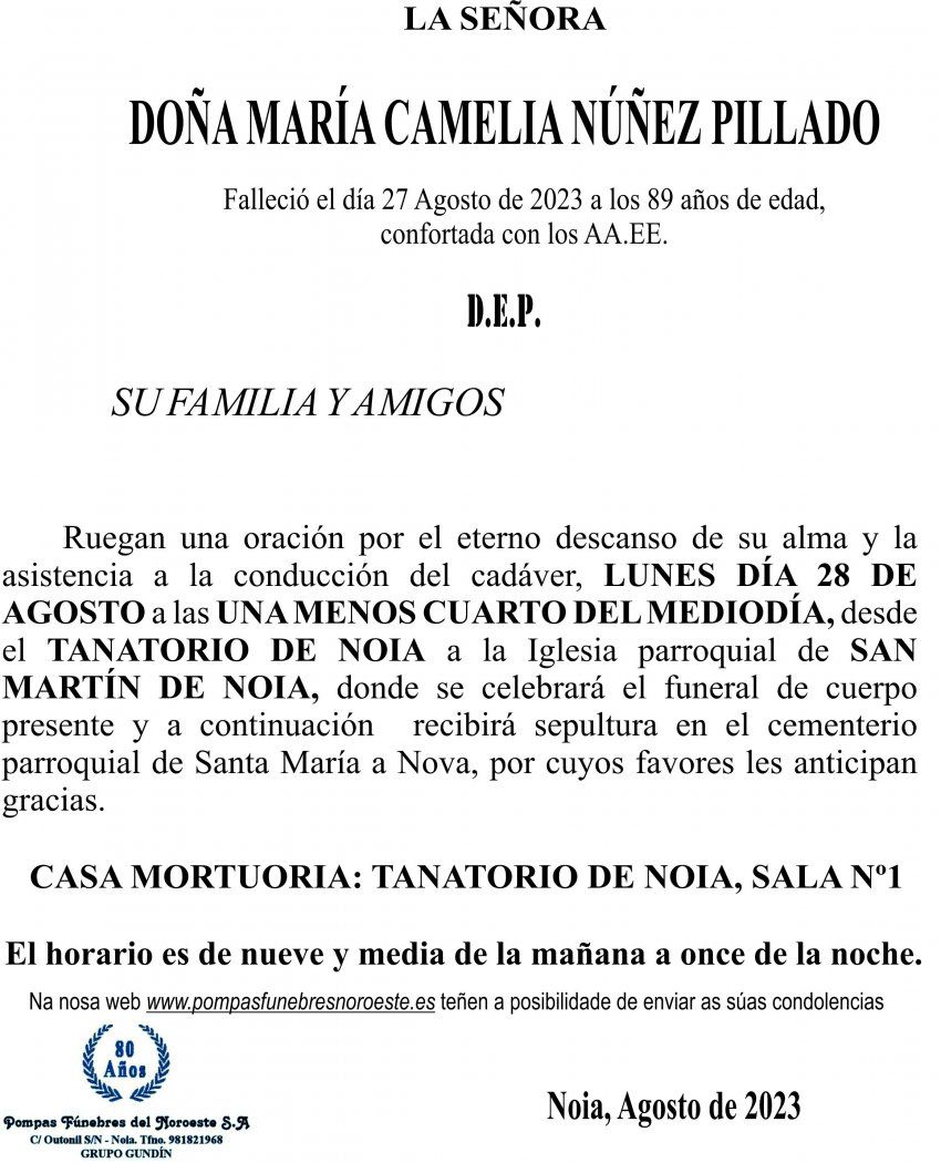 08 23 Esquela María Camelia Núñez Pillado