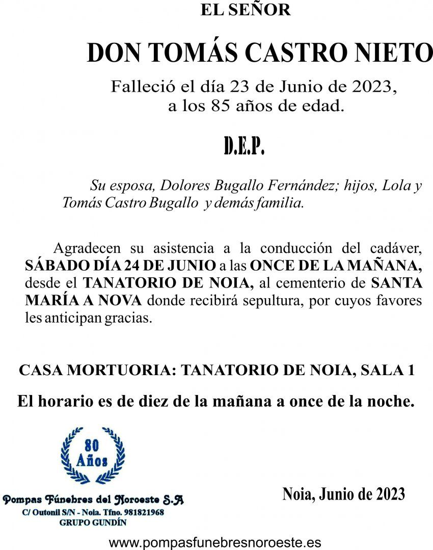 23 06 Esquela, TOMAS CASTRO NIETO