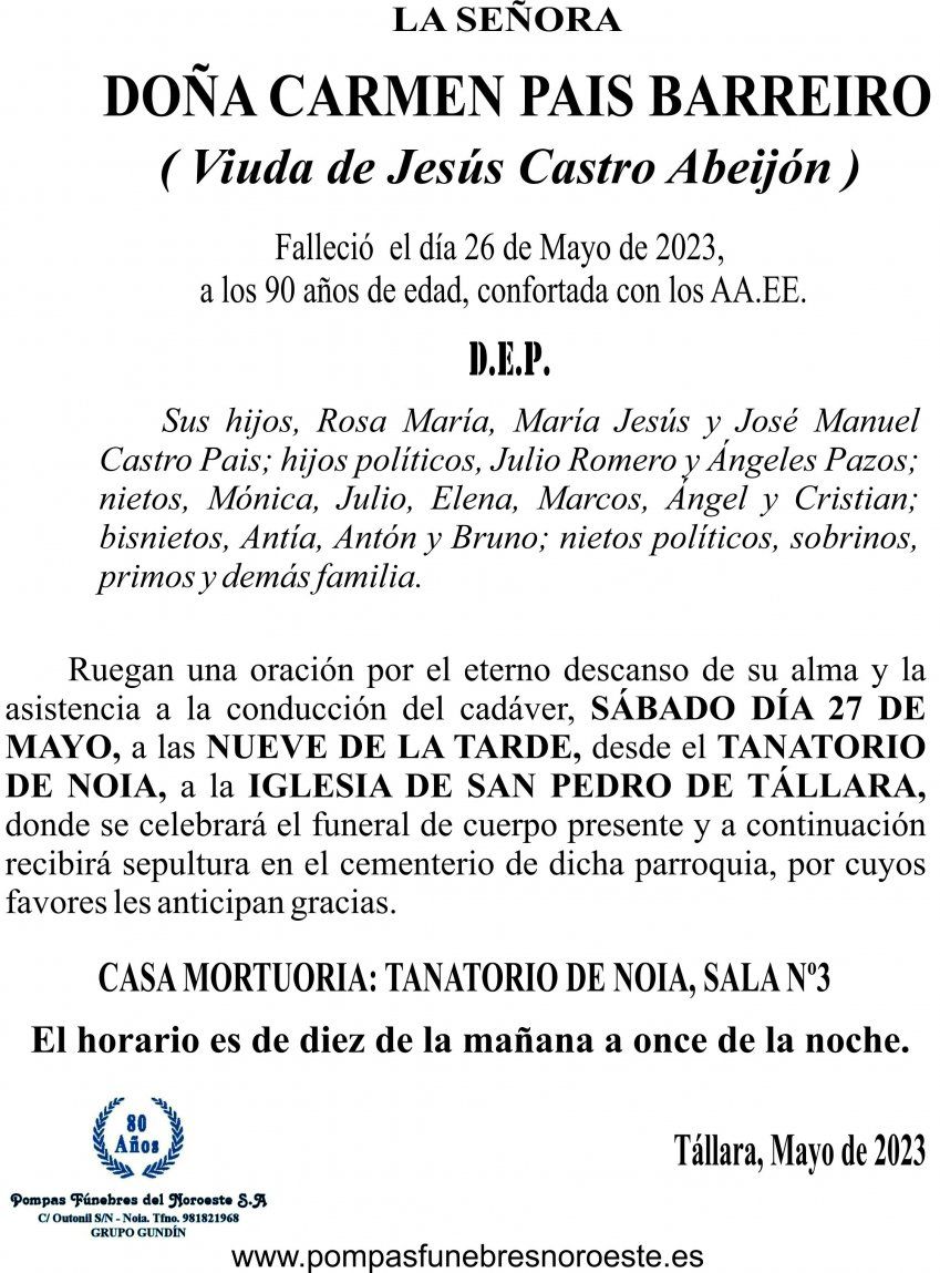 23 05 ESQUELA    Carmen Pais Barreiro