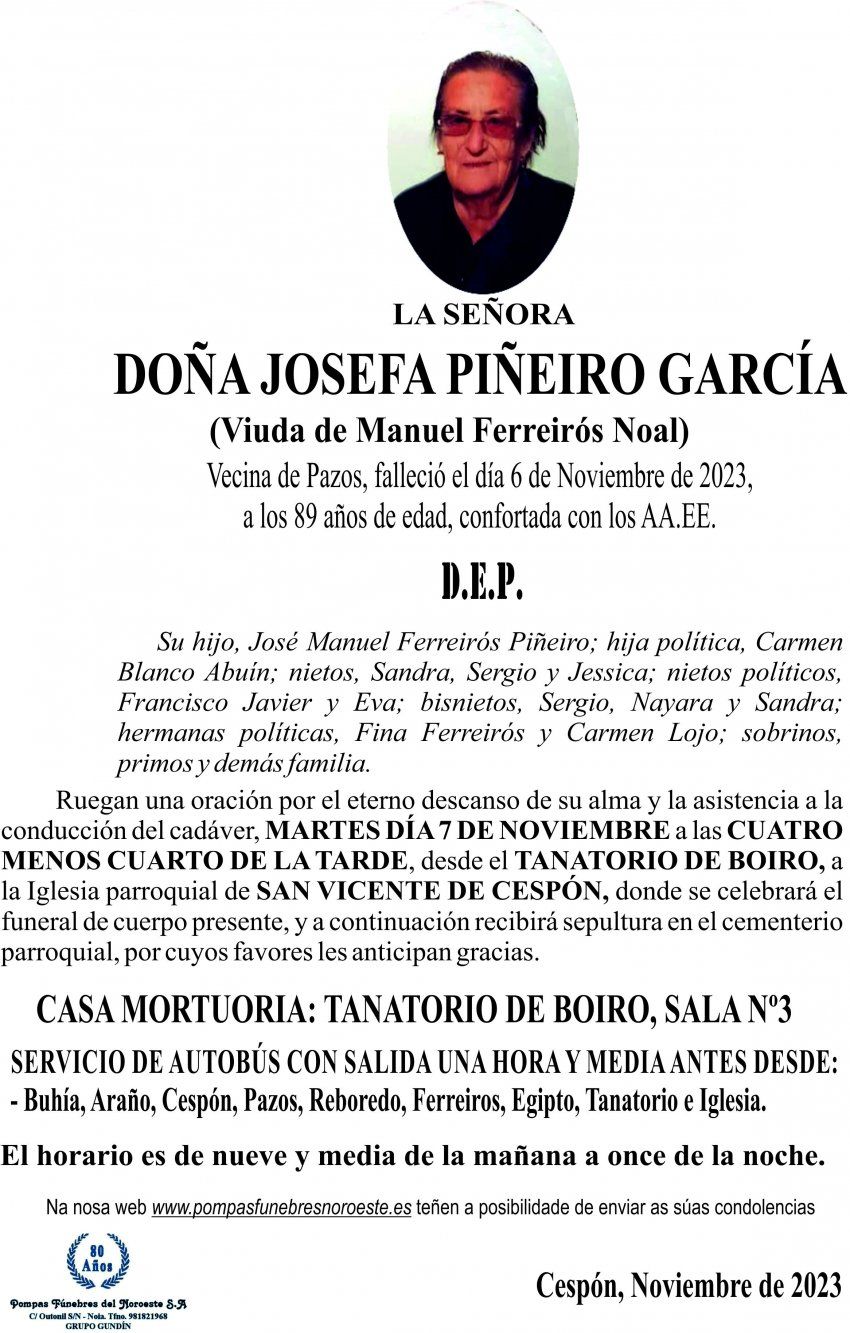 11 23 Esquela Josefa Piñeiro García