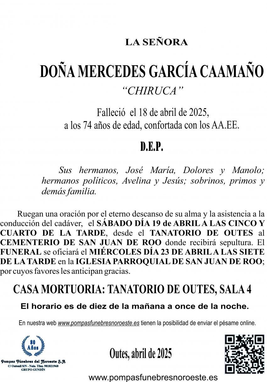 esquela semana santa 2025 Mercedes García Caamaño
