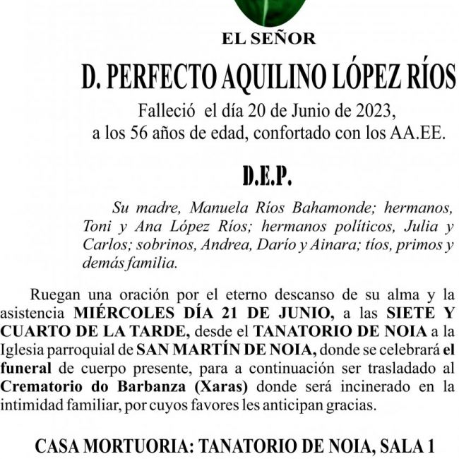 23 06 ESQUELA  Perfecto Aquilino López Ríos