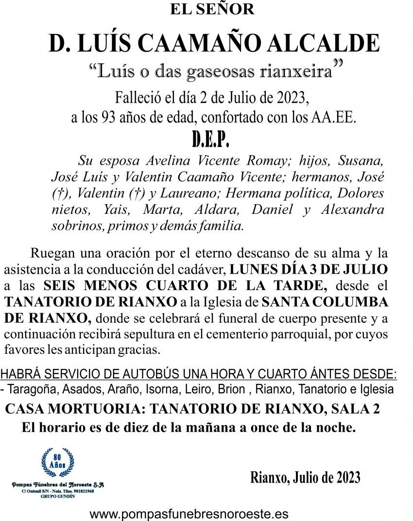 Esquela, Luis Caamaño Alcalde