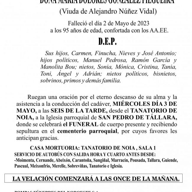 23 05 Esquela María Dolores González Filgueira