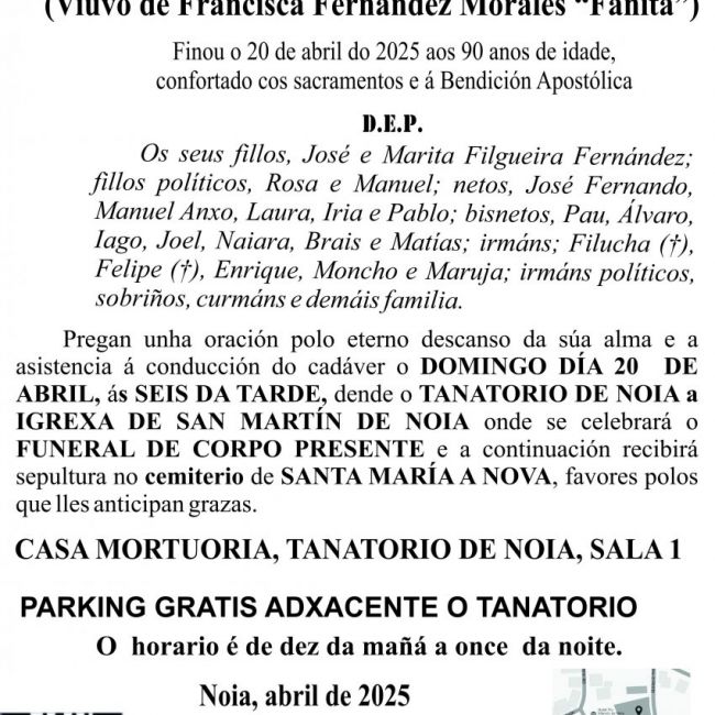 ESQUELA  EN GALEGO 2025 Filgueira Pérez, Fernando WEB