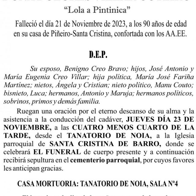 ESQUELA (Ageitos) Dolores Villar Outeiro