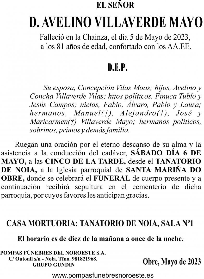 23 05 ESQUELA   Avelino Villaverde Mayo
