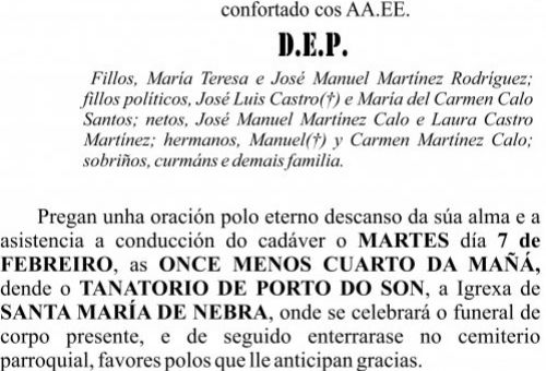 ESQUELA GALEGO   jose benito martinez