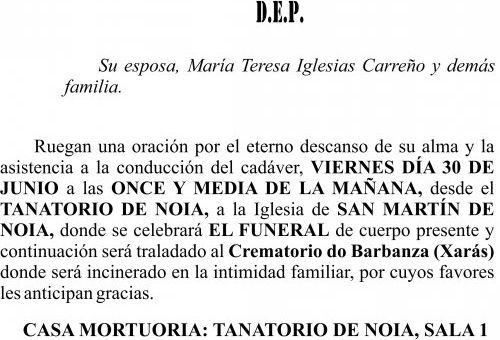 Esquela, Manuel Ángel Sóñora Gómez (Incinerción)