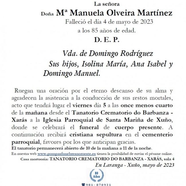 Olveira Martinez, Maria Manuela