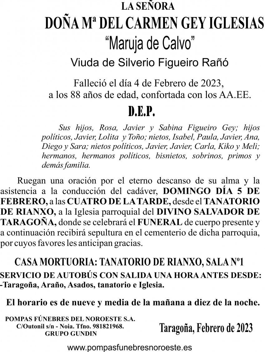 2023 ESQUELA  Mª del Carmen Gey Iglesias