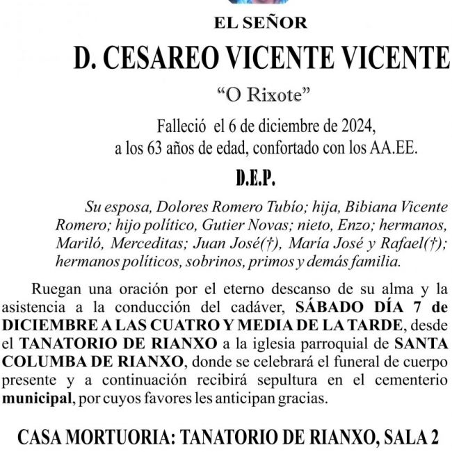 11 24 ESQUELA    Cesareo Vicente Vicente