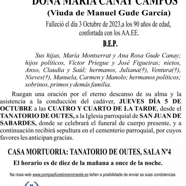 10 23 Esquela María Canay Campos