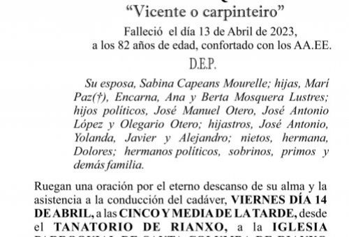 ESQUELA 23, Vicente Mosquera Tubio