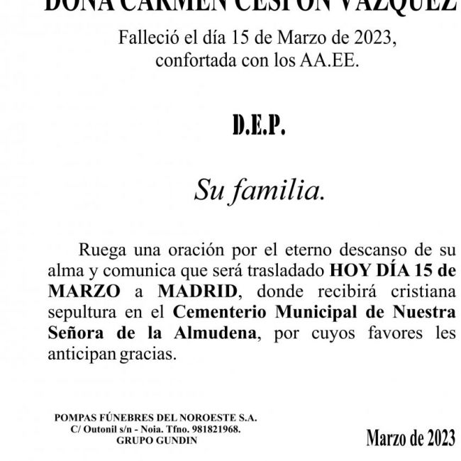 23 02  ESQUELA   Carmen Cespón Vázquez