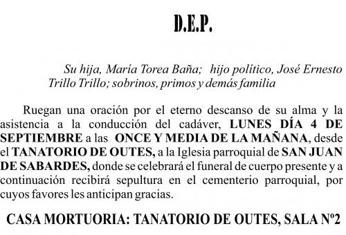 09 23 Esquela Dolores Torea Baña