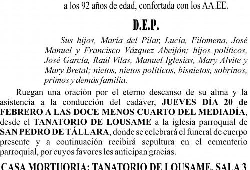 25 01 ESQUELA    Doña Aurora Abeijón Costa