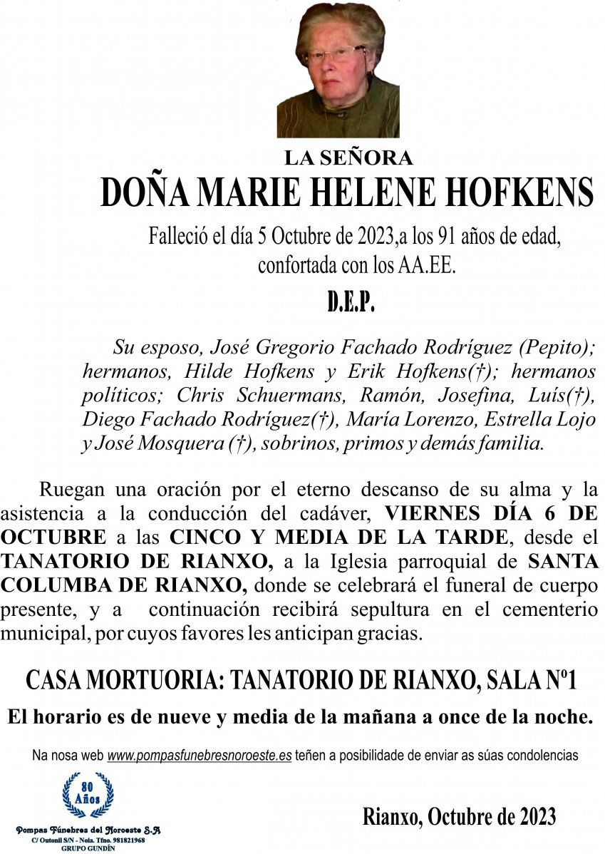 10 23 Esquela Marie Helene Hofkens