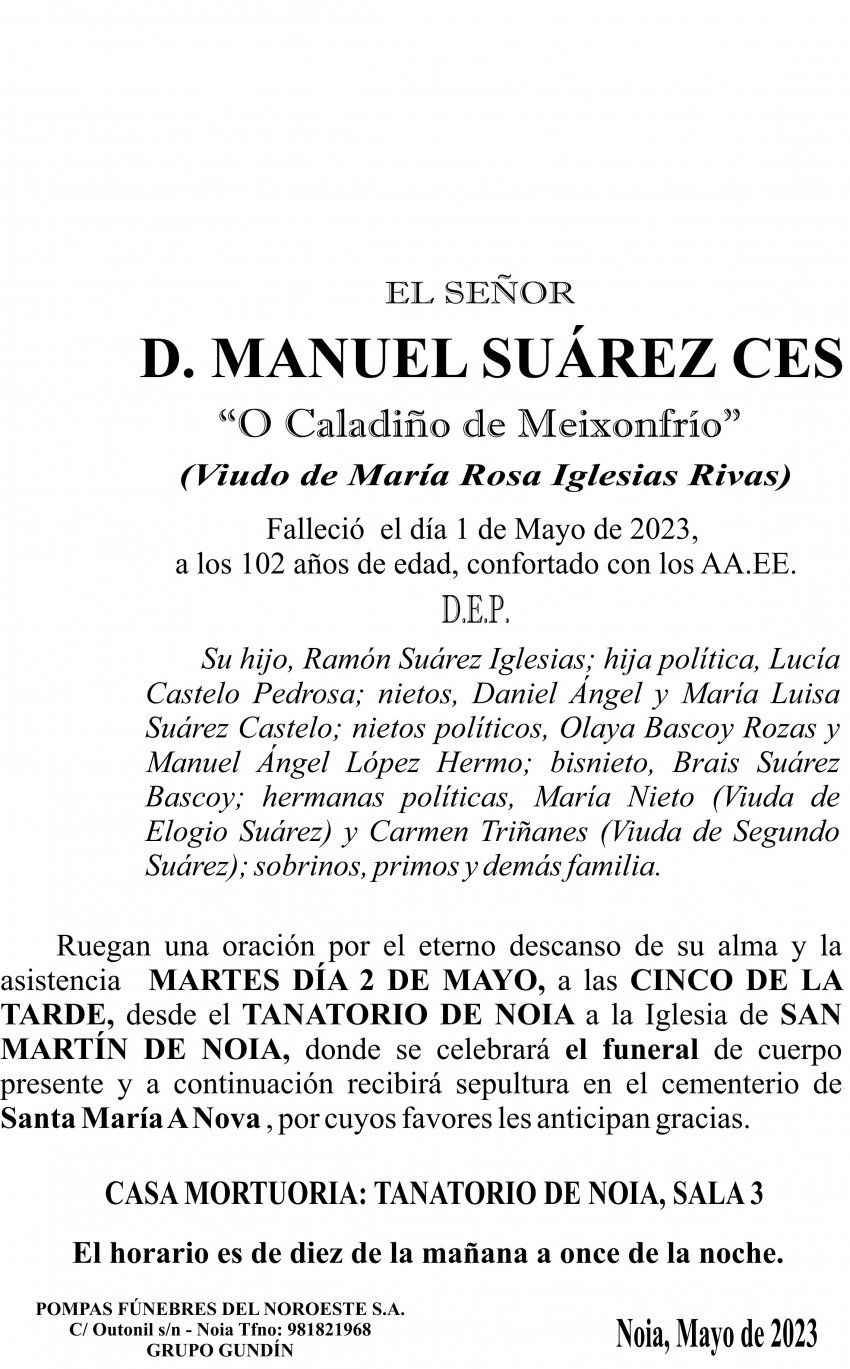 ESQUELA 23, Manuel Suárez Ces