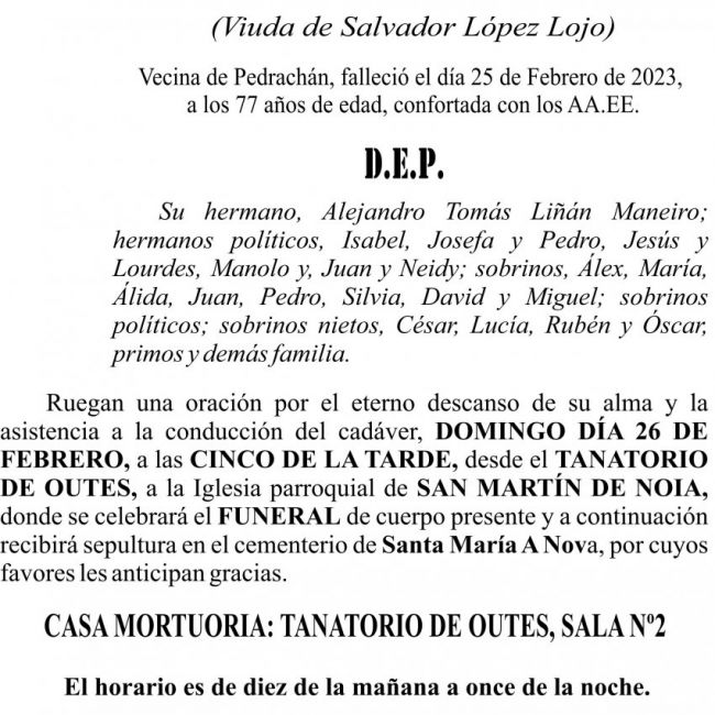 23 02  ESQUELA   María Julia Liñán Maneiro