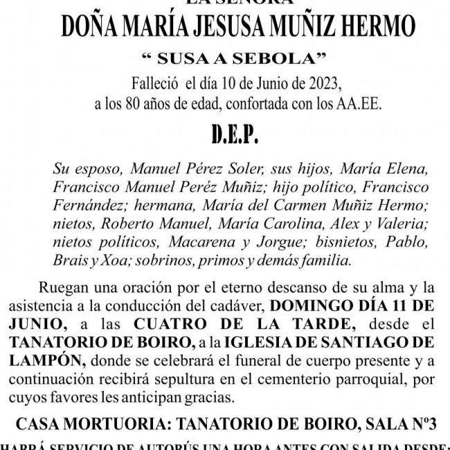23 05 ESQUELA    María Jesusa Muñiz Hermo
