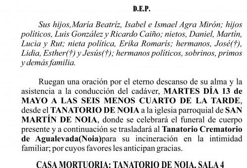 Esquela  25 MAXIMINO AGRA VILAS