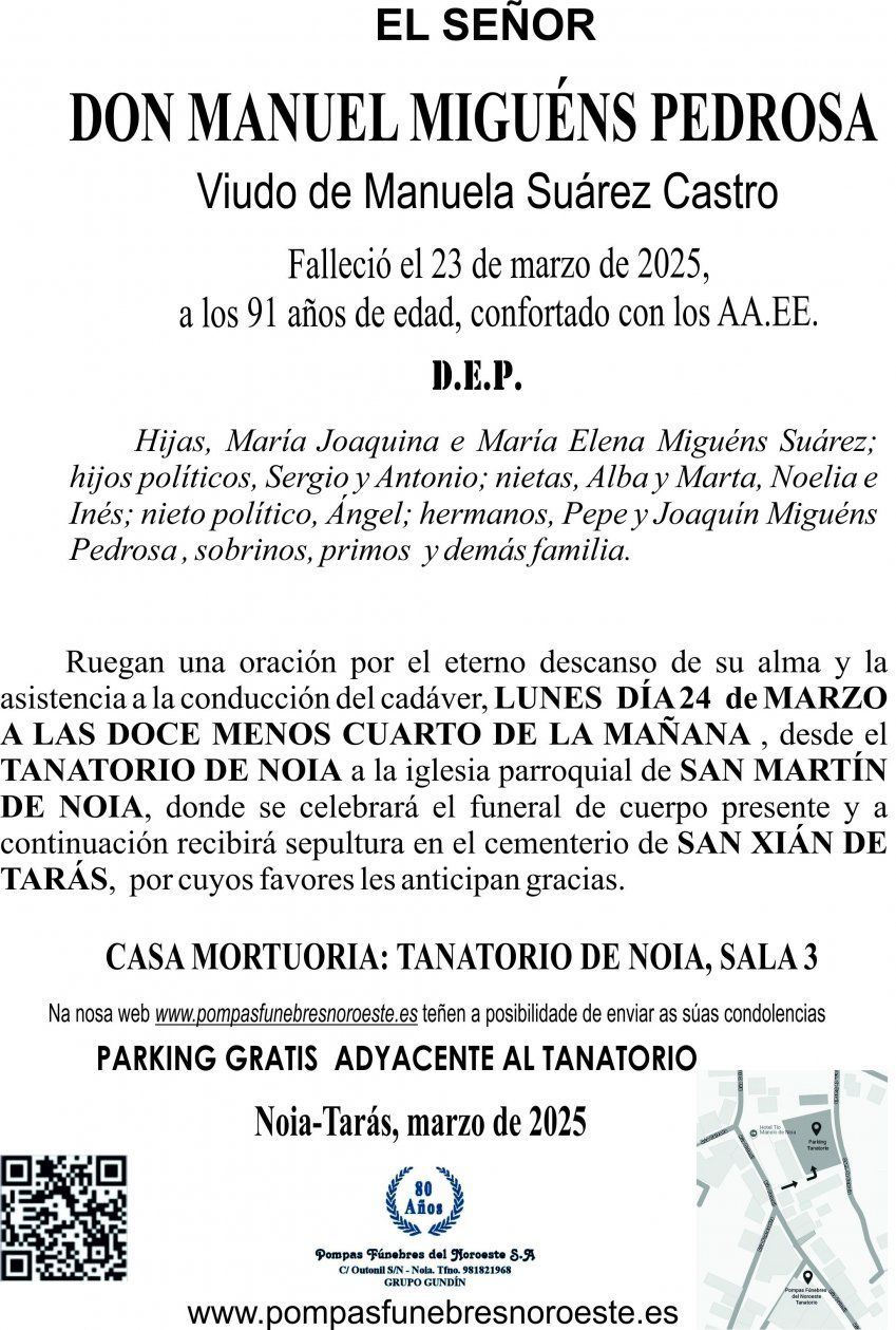 Esquela  2025 Manuel Miguens Pedrosa
