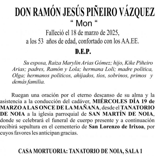 Esquela  2025 ramon jesus piñeiro