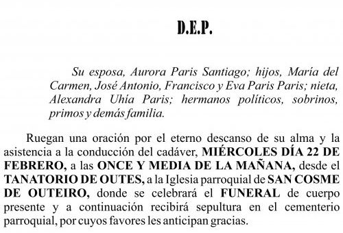 23 01 ESQUELA   José Luis París Sendón