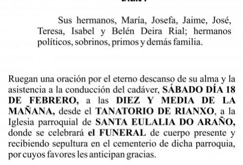 2023 Esquela Manuel Deira Rial   Araño