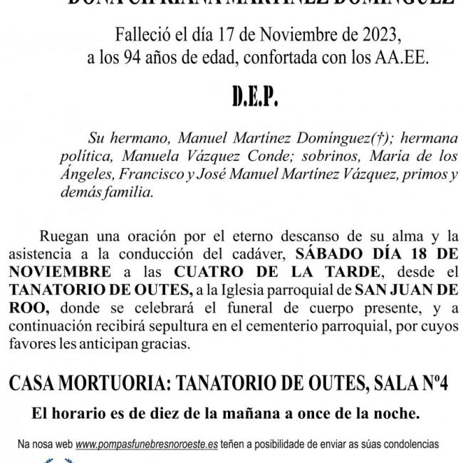 11 23 Esquela CIPRIANA MARTÍNEZ DOMÍNGUEZ