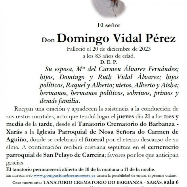 Vidal Perez, Domingo