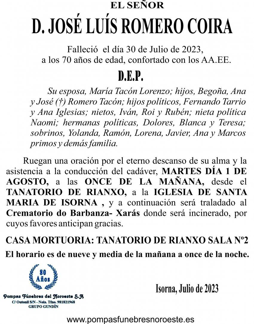 23 07 ESQUELA    José Luís Romero Coira