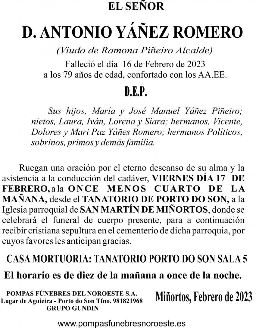ESQUELA 2023 MIÑORTOS   Antonio Yáñez Romero