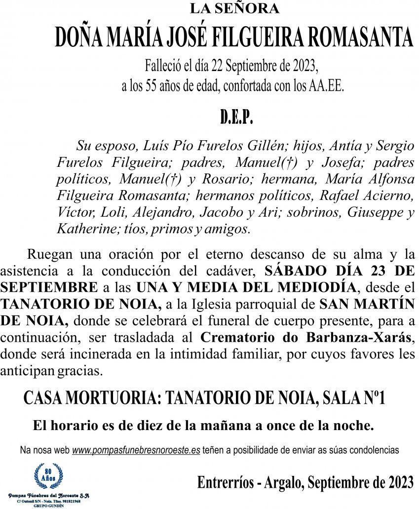 09 23 Esquela María José Filgueira Romasanta